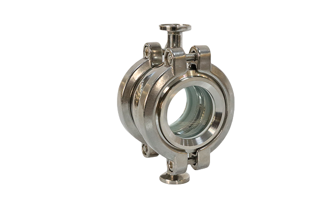 Verre de visée sanitaire à quatre voies en acier inoxydable avec connexion par pince
