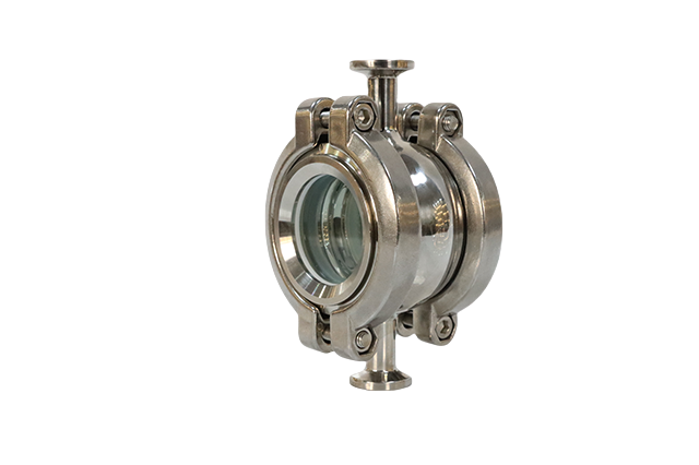 Verre de visée sanitaire à quatre voies en acier inoxydable avec connexion par pince