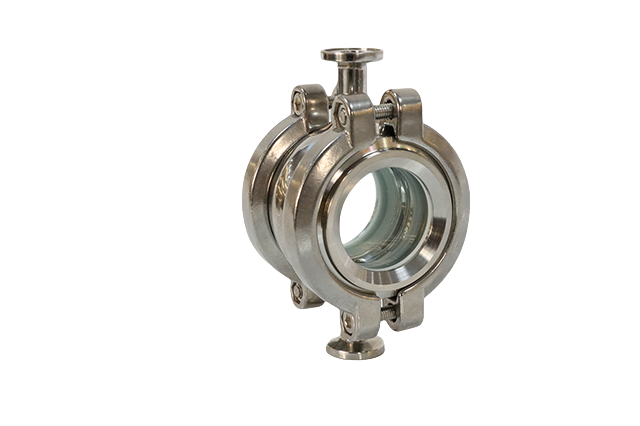 Verre de visée sanitaire à quatre voies en acier inoxydable avec connexion par pince